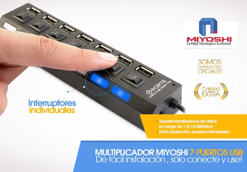 Hub Usb Multiplicador 7 Puertos Usb Con Teclas Y Leds Azules