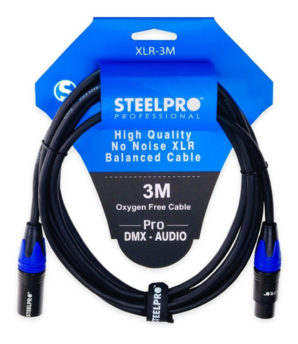 Imagen 1 de 5 de Cable Xlr 3m Balanceado Profesional Macho - Hembra Steelpro