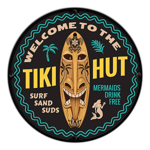 #763 - Cuadro Decorativo - Surf Tiki Retro Quincho No Chapa