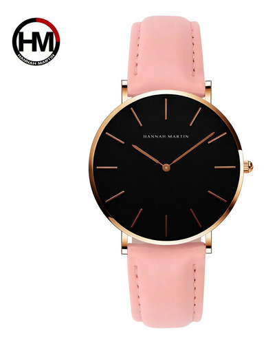 Relógios de couro de quartzo modernos da Hannah Martin — cor de pulseira rosa rosa