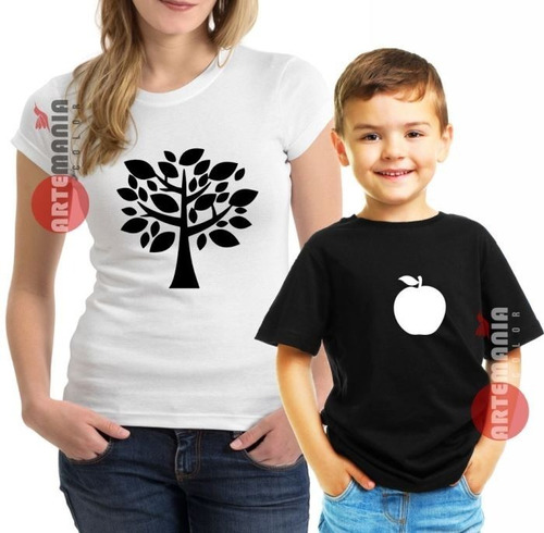 Polos Dia De La Madre Mamá Hijo Hija Arbol Manzana