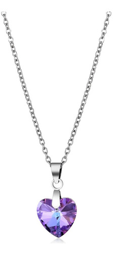 Collar Cristal Forma De Corazón Joya Vitral Light En Plata