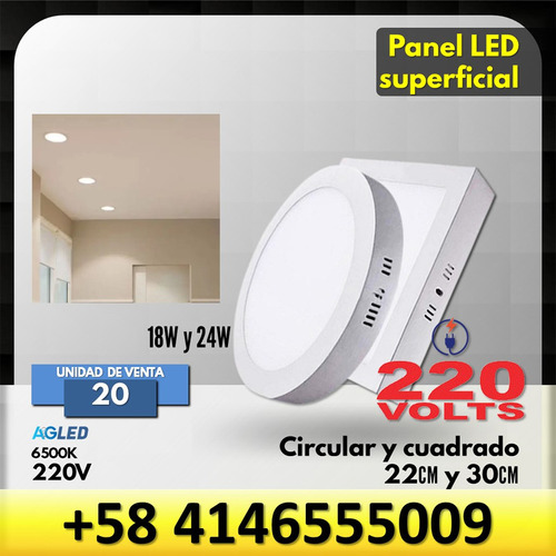 Panel Led Superficial Cuadrado 18w 6000k 220v 22cm 80-90lm/w