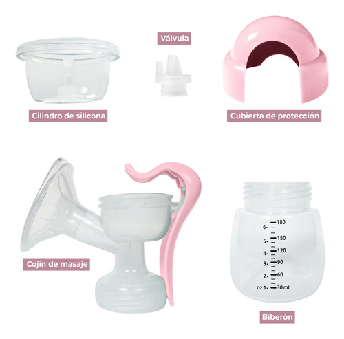 Extractor De Leche Manual Kiddos Con Recipiente De Almacenamiento, Cómodo, Portatil, Sacaleche Y Alimentación Bebe Color Rosa
