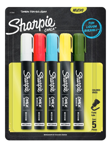 Set 5 Marcadores Tiza Sharpie Chalk Para Pizarra Y Vidrio