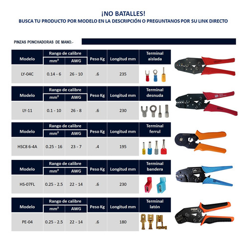 Pinza Ponchadora Terminales Bandera Aislada Cal 22-14 Awg