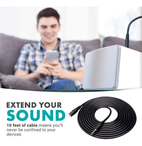Cable De Extension Audio Estereo M/f 3,5 Mm | Negro, 3 M