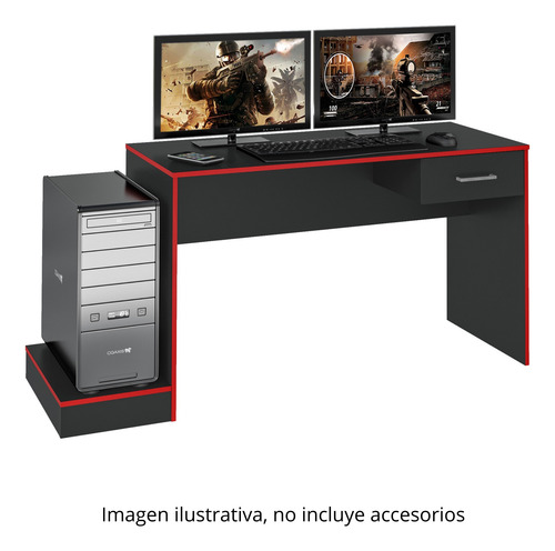 Escritorio Bertolini Gamer 4 Repisas - Negro Rojo
