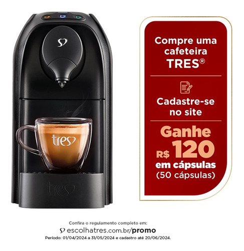 Cafeteira Passione Automática Multipressão Cor Preto Brilhante Três Corações 220V