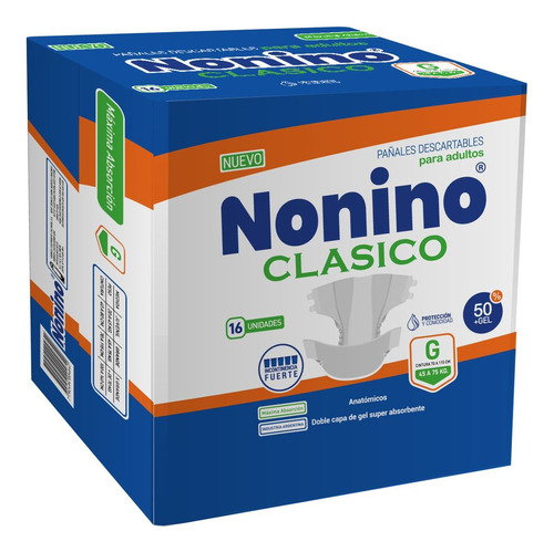 Pañales Nonino Plus Elastizado G ( Grande ) X 80 Unidades