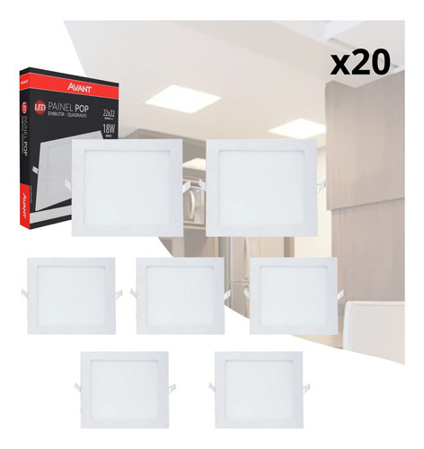 Kit 20 Painel Led 18w Embutir Quadrado 6500k Luz Branca Frio Cor Branco 110V/220V