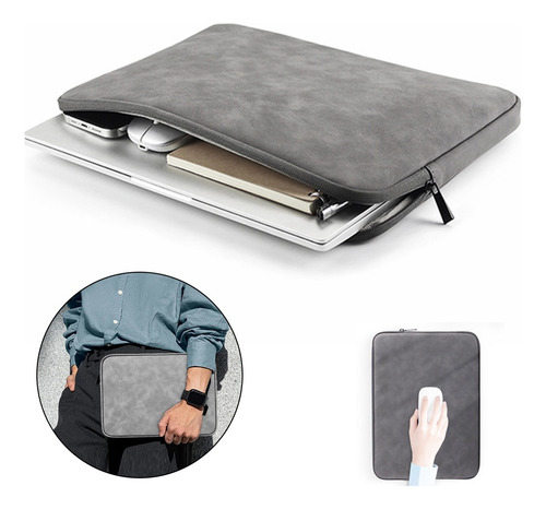 Funda Protectora Laptop Impermeable Alta Calidad Pu Piel Gris Oscuro 14 Pulgadas