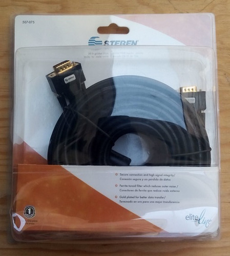 Imagen 2 de 2 de Cable Vga 15m Reforzado Y Filtros De Ferrita Steren 507-075