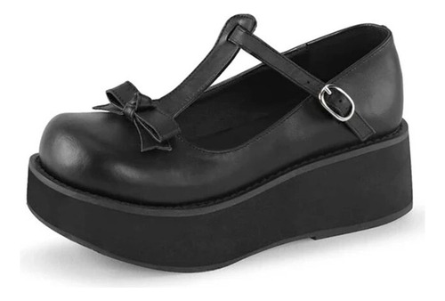 Zapatos De Piel Vintage Con Plataforma Y Hebilla Para Mujer