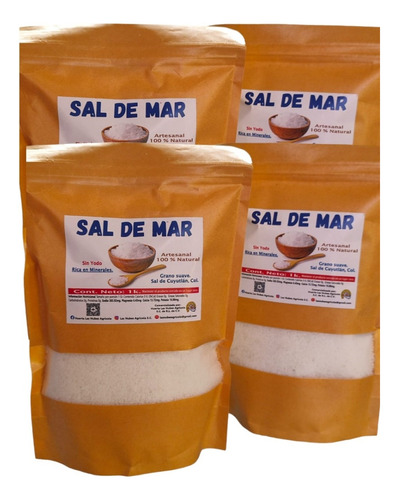 Sal De Mar 100% Natural S/yodo  4 Pz  1 Kg C/u Grano Suave