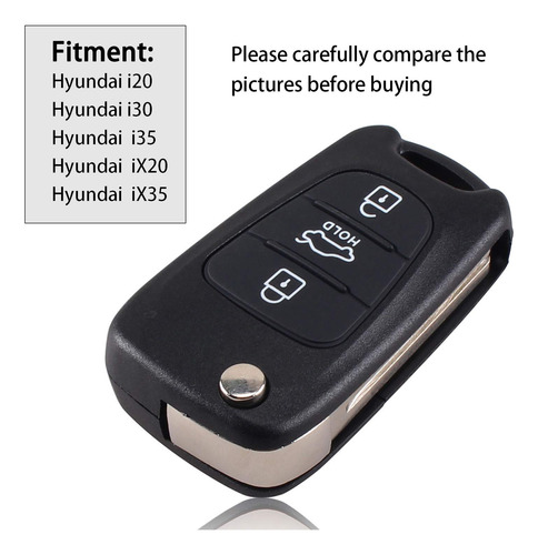 Funda De Llave Remota Plegable Con 3 Botones Para I20-fs
