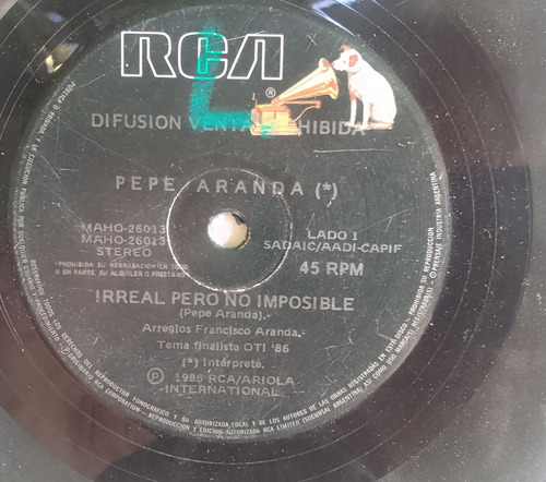 Vinilo Single Pepe Aranda Irreal Pero No Imposible 