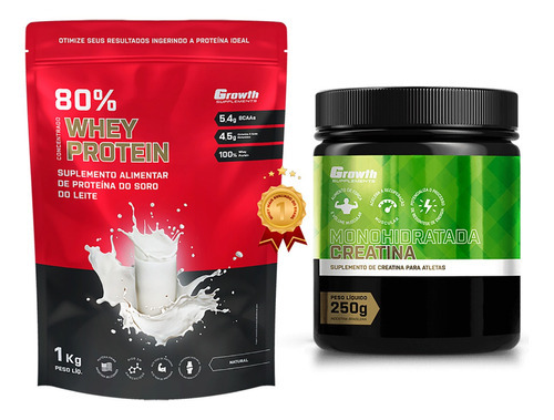 Kit Whey Concentrado 80%+ Creatina Monohidratada 250g Growth Sabor Natural