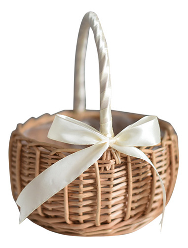 Wicker Fabric, With Handle And White Ribbon, Wedding Flower