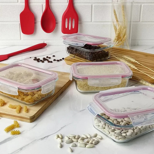 Kit Jogo 4 Potes Vidro Alimentos Microondas Freezer Comida