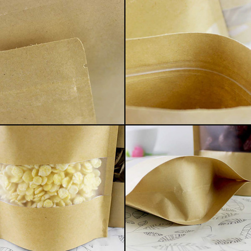 100 Bolsas Doypack Bolsas Resellables Papel Kraft 16x26 Cm