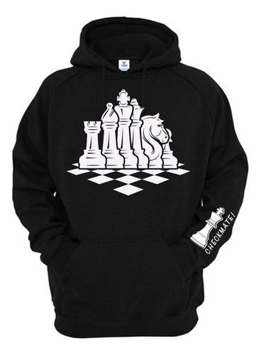 Ajedrez Sudadera Negra Estampado Textil - Todas Las Tallas