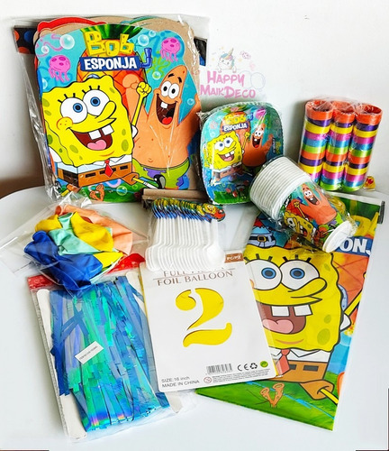 Kit Decoración Infantil Bob Esponja, Para 12 Personas.