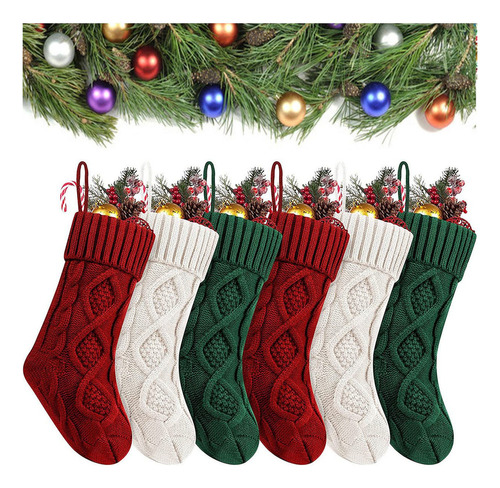 Calcetines Navideños, Paquete De 6 Unidades, Tejido, Decorac