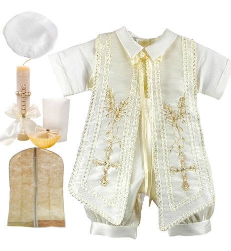 Ropon Bautizo Niño + Kit Vela Traje Bautizo Niño 