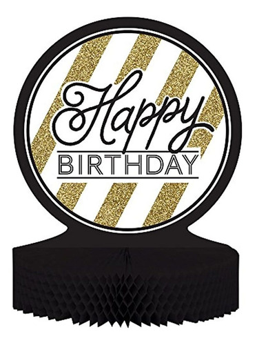 Centro De Mesa-happy Birthday Color Negro-dorado. Marca Pyle