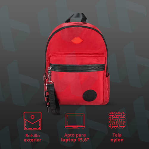 Imagen 2 de 8 de Mochila De Mujer Roja Las Oreiro Porta Notebook 15.6 Pulgadas + Llavero