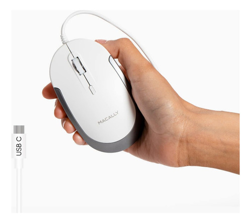 Mouse Óptico Macally, Usb-c, 4 Niveles Dpi, Blanco Y Plata