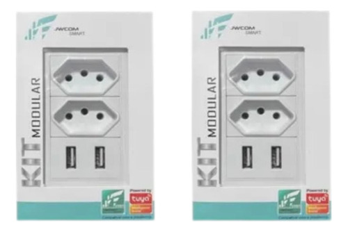Kit C/2 Tomada 10/20 Ampêres Modular Dupla 2 Usb Carregador Branco