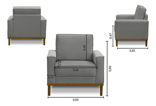 Sofá 3 Lug 2,10m C Chaise Esq 2 Poltronas Living Linho Cinza