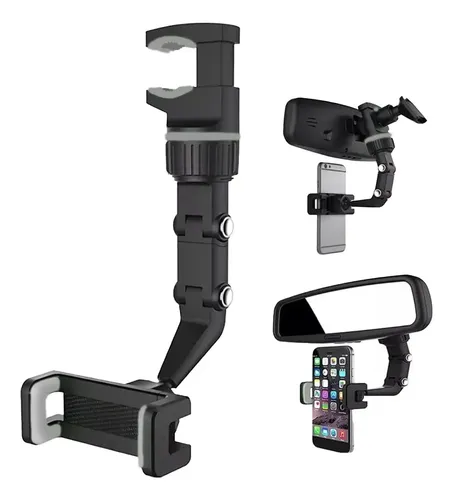 Suporte Celular Espelho Retrovisor Carro Rotação 360° Cinza