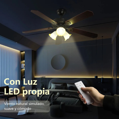Ventilador Techo Clásico Café Madera 5 Aspas Con Control 1.32 M 60hz Negro Marrón 5