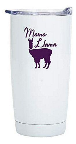 Mama Llama - Taza De Viaje De Acero Inoxidable Blanco Brilla