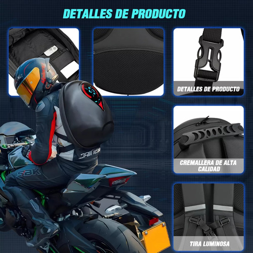Mochila Para Andar En Moto Con Ojos Led Impermeable 1 Casco