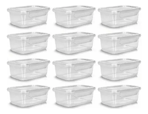 Pote com Trava Vasilha Erca Plast Micro e Freezer 750ml Reutilizável Cor Transparente Premium 12 unidades
