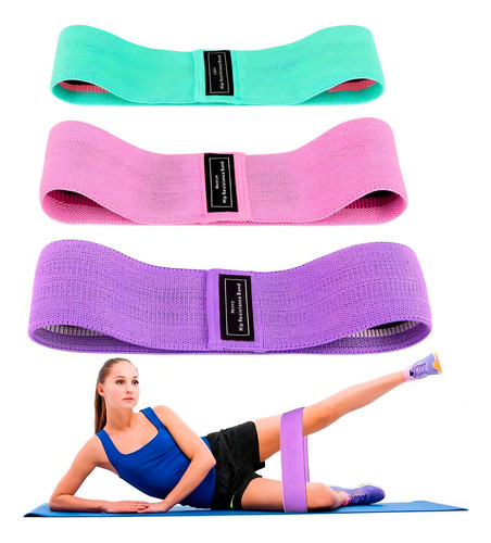 Kit 3 Mini Band Elástico Hip Band Faixa Tecido Yoga