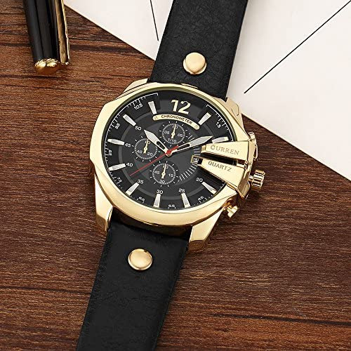 RelĂłgios Masculinos Luxo Data Ouro Pulseira De Couro Moda M