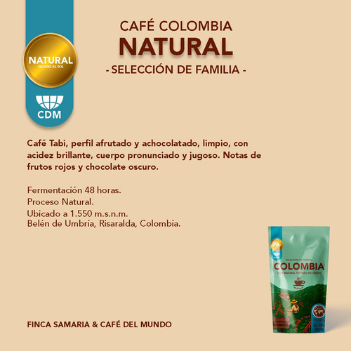 Café Proceso Natural Colombia En Grano 250g, Café Del Mundo