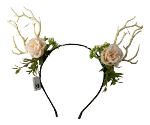 Diadema Con Flores Y Cuernos De Ciervo Iluminados Con Led