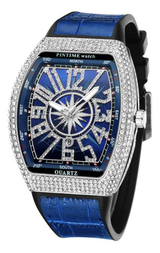 Relógios Pintime Man Retro Diamond Quartz, cor de moldura azul/prata