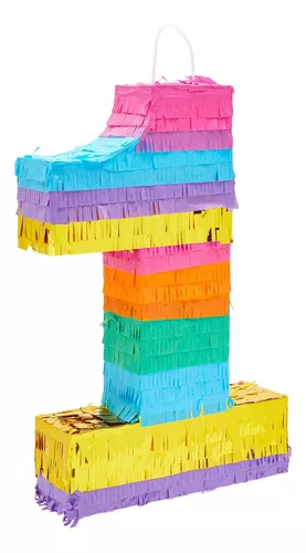Piñata Pequeña Numero 1 Multicolor Para Cumpleaños 16x11x