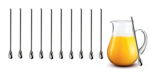 Kit 10 Colher Longa Para Suco 30cm Inox Mexer Drink Coquetel