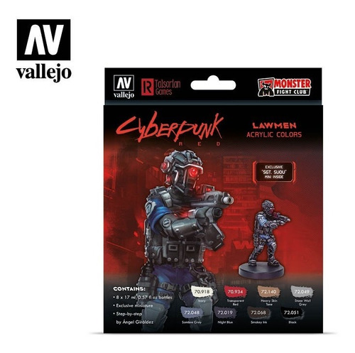 Kit 8 Tintas Vallejo 72308 Cyberpunk Red Sgt. Suou Miniature