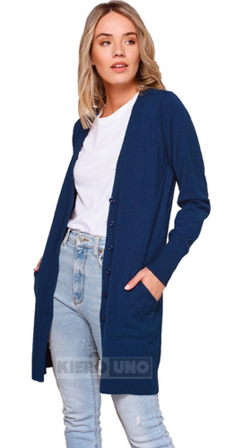 Imagen 1 de 7 de Cárdigan Largo Sweater Saco Con Bolsillos Mujer Kierouno