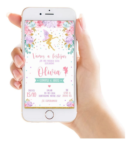 Invitación Digital Tarjeta Hadas Brillo Flores Para Whatsapp