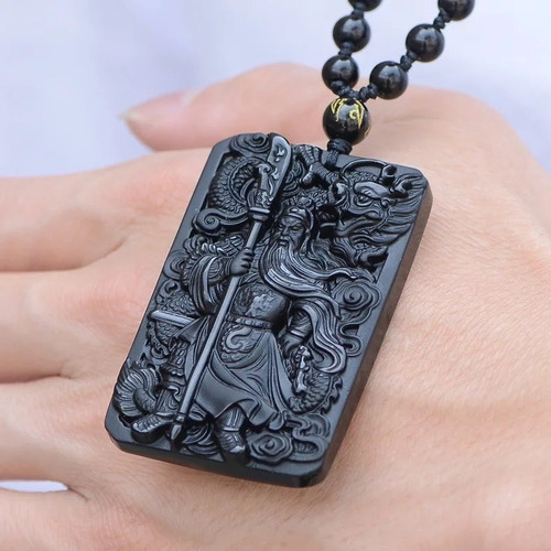 Dije Tallado En Obsidiana 58x38x11 Guan Yu Dios De La Guerra